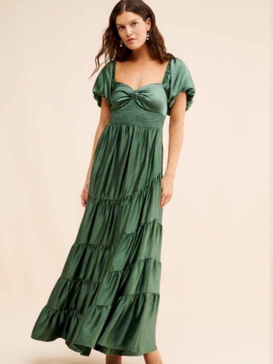 Free People Dresses & Skirts - Free People Premium Sundrenched Silky Satin Maxi Tiered Dress Green Sage Large